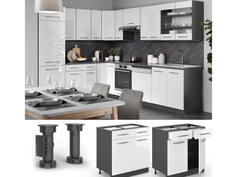 Küchenschränke<Vicco Küchenunterschrank Fame-Line Hochglanz/Anthrazit 80 cm ohne Arbeitsplatte