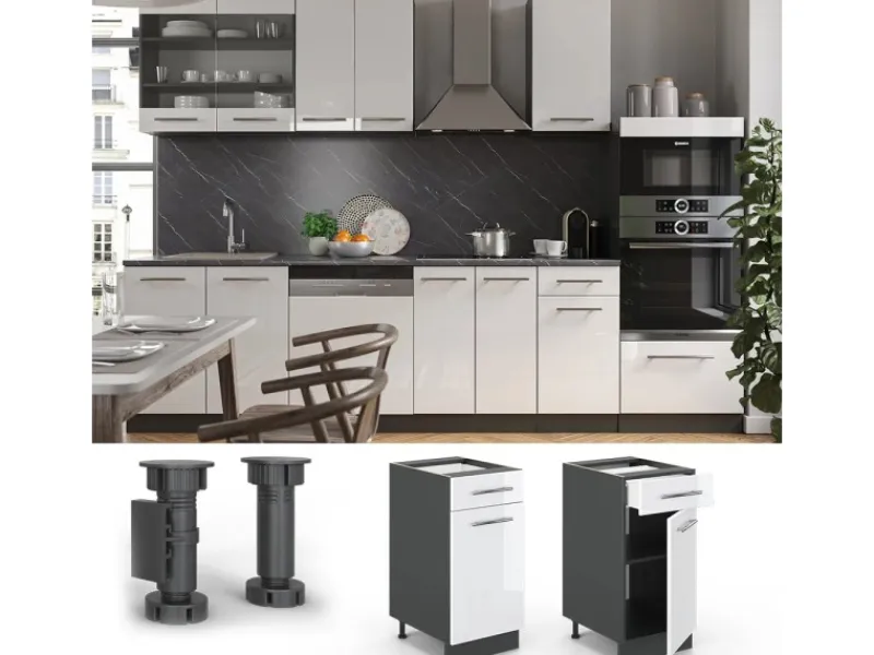 Sale Vicco Küchenunterschrank Fame-Line Hochglanz/Anthrazit 40 cm AP Anthrazit Weiß