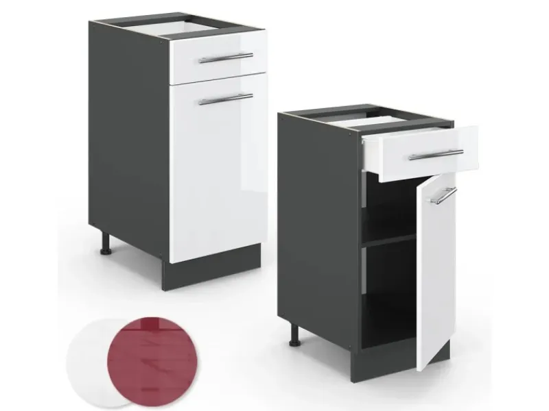 Sale Vicco Küchenunterschrank Fame-Line Hochglanz/Anthrazit 40 cm AP Anthrazit Weiß