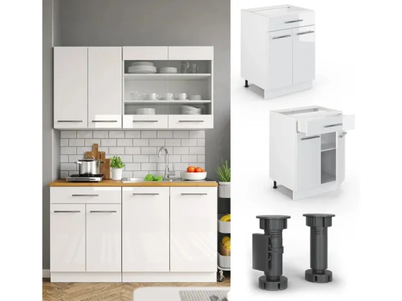 Vicco Küchenunterschrank Fame-Line Hochglanz/ 60 cm mit Schublade ohne Arbeitsplatte< Küchenschränke