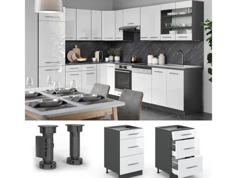 Vicco Küchenunterschrank Fame-Line Hochglanz/Anthrazit 50 cm ohne Arbeitsplatte< Küchenschränke
