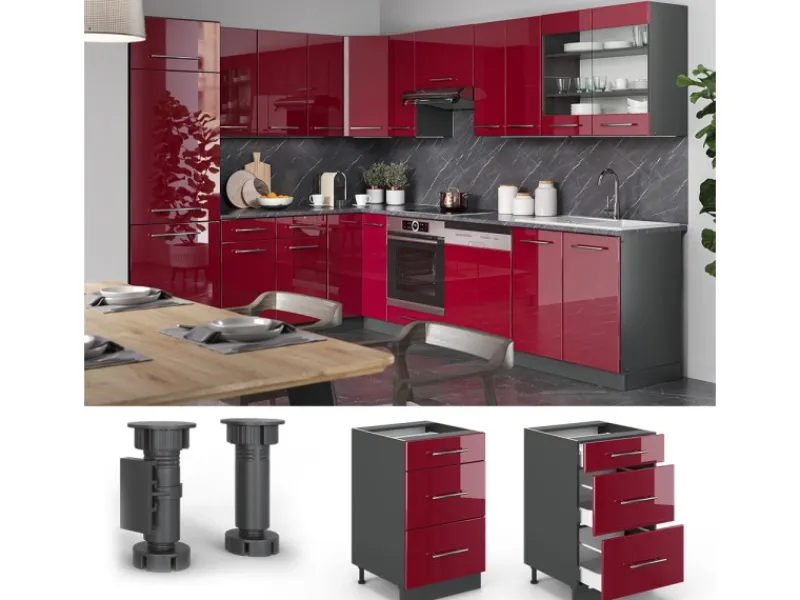 Hot Vicco Küchenunterschrank Fame-Line Bordeaux Hochglanz/Anthrazit 50 cm ohne Arbeitsplatte Bordeaux-Glanz