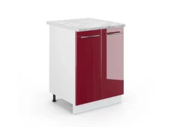 Vicco Küchenunterschrank Fame-Line Bordeaux Hochglanz/Weiß 60 cm AP Marmor< Küchenschränke