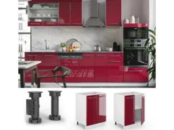Vicco Küchenunterschrank Fame-Line Bordeaux Hochglanz/Weiß 60 cm AP Marmor< Küchenschränke