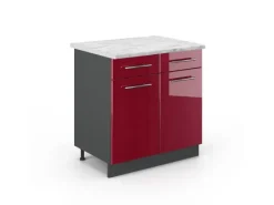 Vicco Küchenunterschrank Fame-Line Bordeaux Hochglanz/Anthrazit 80 cm AP Marmor< Küchenschränke