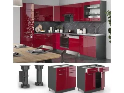 Vicco Küchenunterschrank Fame-Line Bordeaux Hochglanz/Anthrazit 80 cm AP Marmor< Küchenschränke