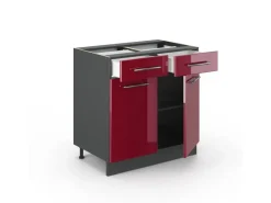 Vicco Küchenunterschrank Fame-Line Bordeaux Hochglanz/Anthrazit 80 cm AP Marmor< Küchenschränke