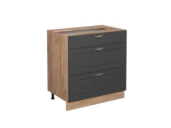 Clearance Vicco Küchenunterschrank Fame-Line -Gold/Goldkraft Eiche 80 cm mit 3 Schubladen ohne Arbeitsplatte Anthrazit