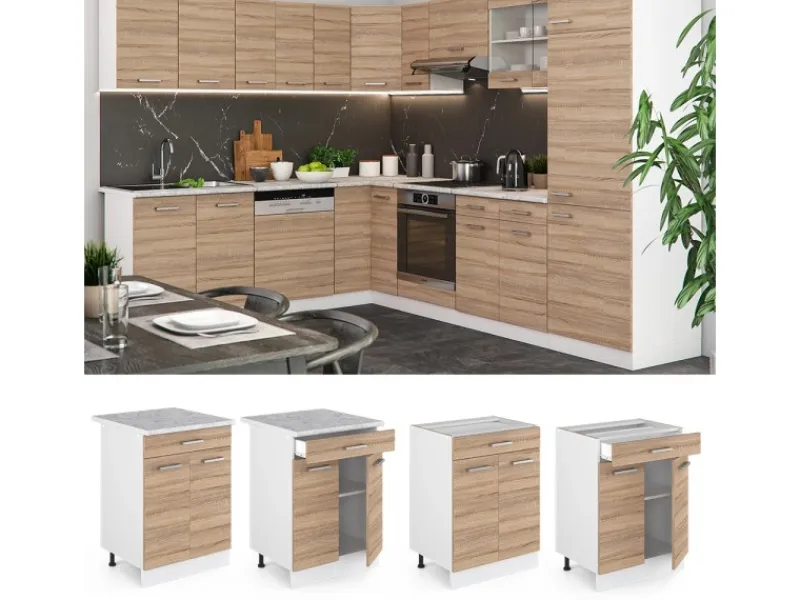 Vicco Küchenunterschrank R-Line Sonoma 60 cm mit Schublade ohne Arbeitsplatte< Küchenschränke