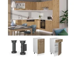 Vicco Küchenunterschrank R-Line Schubladenschrank für die Küche Artisan-Eiche/Weiß 40 cm AP Marmor< Pfannen
