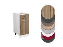 Vicco Küchenunterschrank R-Line Schubladenschrank für die Küche Artisan-Eiche/Weiß 40 cm AP Marmor< Pfannen