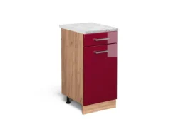 Pfannen<Vicco Küchenunterschrank R-Line Schubladenschrank für die Küche Bordeaux Hochglanz 40 cm AP Marmor