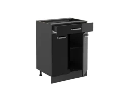 Hot Vicco Küchenunterschrank R-Line Schwarz Hochglanz 60 cm mit Schublade ohne Arbeitsplatte mit Anthrazit Korpus Schwarz Glänzend