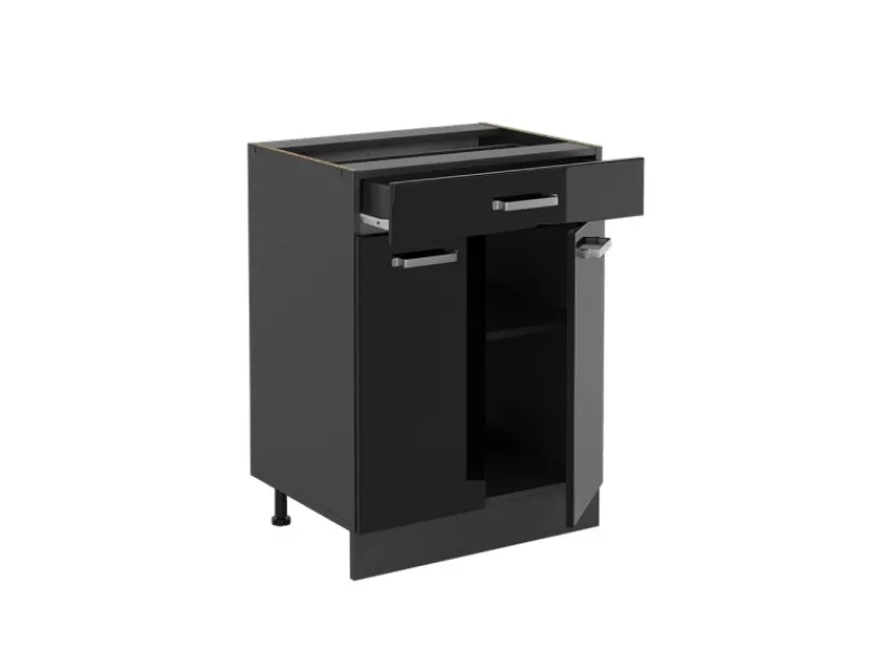 Hot Vicco Küchenunterschrank R-Line Schwarz Hochglanz 60 cm mit Schublade ohne Arbeitsplatte mit Anthrazit Korpus Schwarz Glänzend