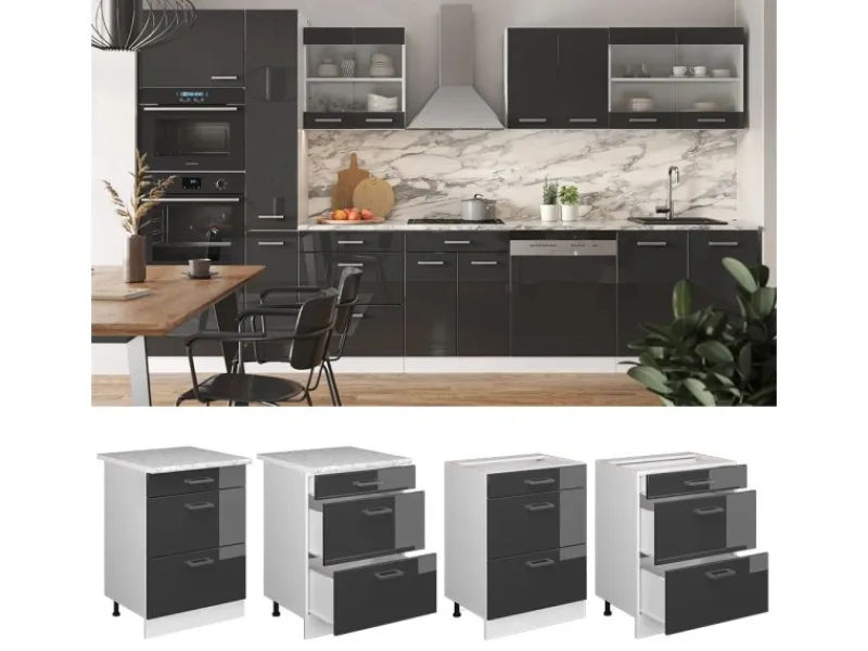 Küchenschränke<Vicco Küchenunterschrank R-Line Hochglanz/Weiß 60 cm mit Schubladen ohne Arbeitsplatte