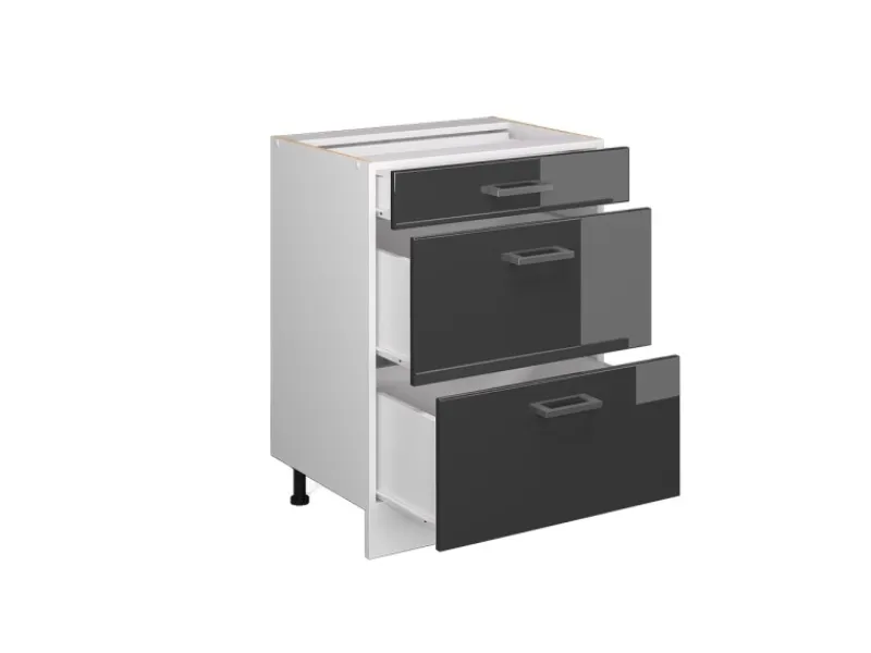 Küchenschränke<Vicco Küchenunterschrank R-Line Hochglanz/Weiß 60 cm mit Schubladen ohne Arbeitsplatte