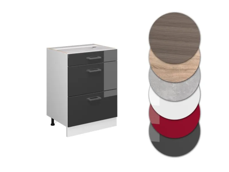 Küchenschränke<Vicco Küchenunterschrank R-Line Hochglanz/Weiß 60 cm mit Schubladen ohne Arbeitsplatte