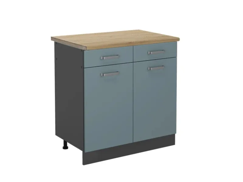 Vicco Küchenunterschrank R-Line Schubladenschrank für die Küche Blau-Grau/Anthrazit 80 cm AP Eiche< Kücheninseln