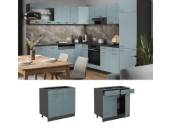 Vicco Küchenunterschrank R-Line Schubladenschrank für die Küche Blau-Grau/Anthrazit 80 cm AP Eiche< Kücheninseln