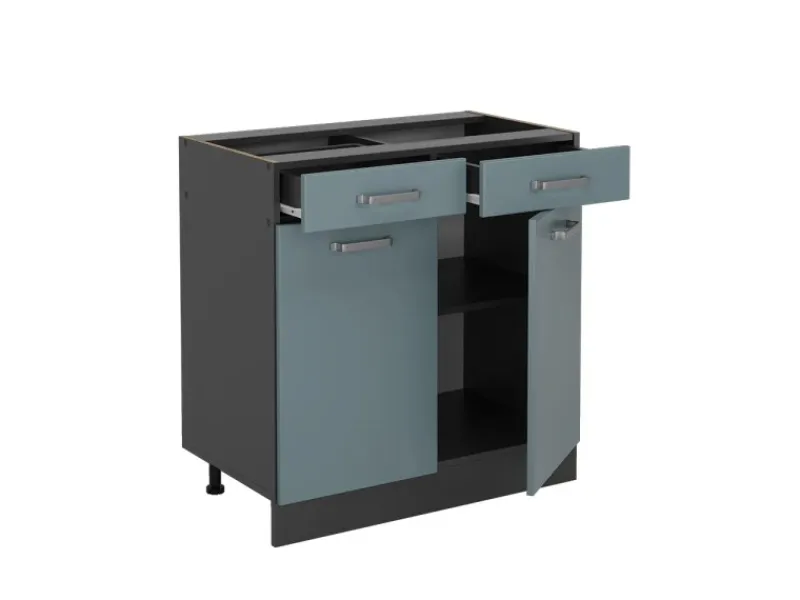 Vicco Küchenunterschrank R-Line Schubladenschrank für die Küche Blau-Grau/Anthrazit 80 cm AP Eiche< Kücheninseln