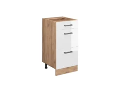 Outlet Vicco Küchenunterschrank R-Line Hochglanz/Goldkraft Eiche 40 cm mit Schubladen ohne Arbeitsplatte Weiß