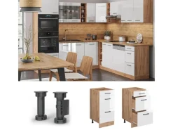 Outlet Vicco Küchenunterschrank R-Line Hochglanz/Goldkraft Eiche 40 cm mit Schubladen ohne Arbeitsplatte Weiß