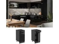 Pfannen<Vicco Küchenunterschrank R-Line Schwarz Hochglanz/Anthrazit 40 cm AP Eiche
