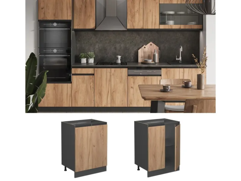 Online Vicco Küchenunterschrank R-Line Goldkraft /Anthrazit 60 cm J-Shape ohne Arbeitsplatte Eiche