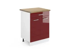 Pantryküchen<Vicco Küchenunterschrank R-Line Bordeaux Hochglanz/Weiß 60 cm mit Schublade AP Eiche