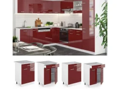 Pantryküchen<Vicco Küchenunterschrank R-Line Bordeaux Hochglanz/Weiß 60 cm mit Schublade AP Eiche