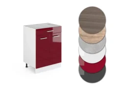 Pantryküchen<Vicco Küchenunterschrank R-Line Bordeaux Hochglanz/Weiß 60 cm mit Schublade AP Eiche