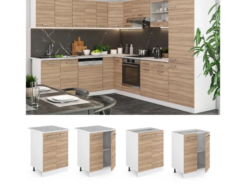 Küchenschränke<Vicco Küchenunterschrank R-Line Küchenkommode Sonoma/Weiß 60 cm ohne Arbeitsplatte