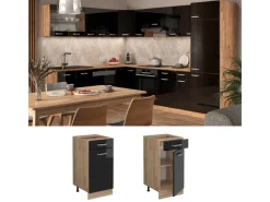Pfannen<Vicco Küchenunterschrank R-Line Schwarz Hochglanz/Goldkraft Eiche 40 cm AP Anthrazit