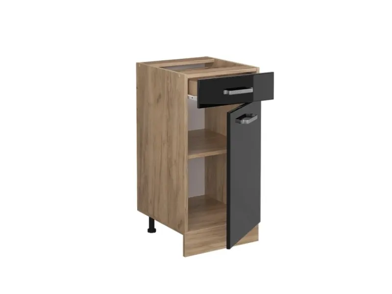 Pfannen<Vicco Küchenunterschrank R-Line Schwarz Hochglanz/Goldkraft Eiche 40 cm AP Anthrazit
