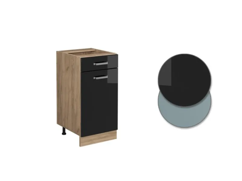 Pfannen<Vicco Küchenunterschrank R-Line Schwarz Hochglanz/Goldkraft Eiche 40 cm AP Anthrazit