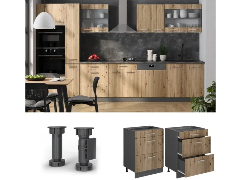 Sale Vicco Küchenunterschrank R-Line Artisan-Eiche/Anthrazit 60 cm mit Schubladen ohne Arbeitsplatte Artisan Eiche