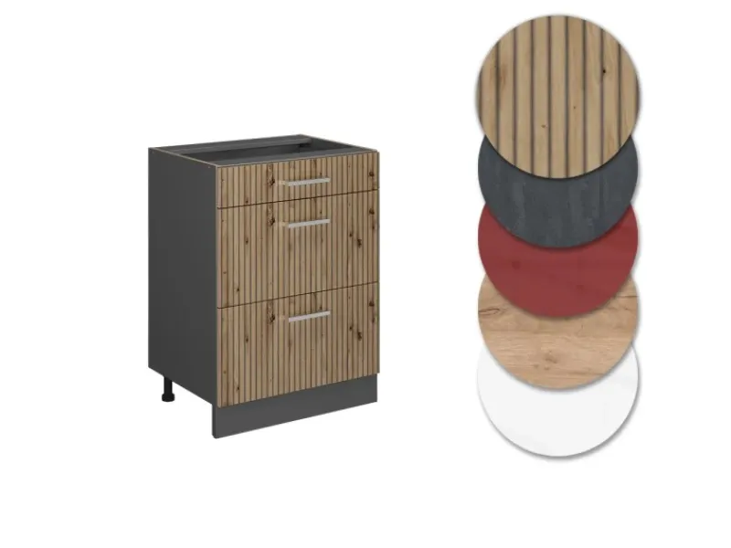 Sale Vicco Küchenunterschrank R-Line Artisan-Eiche/Anthrazit 60 cm mit Schubladen ohne Arbeitsplatte Artisan Eiche