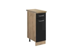 New Vicco Küchenunterschrank R-Line Schwarz Hochglanz/Goldkraft Eiche 30 cm AP Eiche Schwarz Glänzend