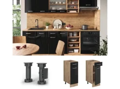 New Vicco Küchenunterschrank R-Line Schwarz Hochglanz/Goldkraft Eiche 30 cm AP Eiche Schwarz Glänzend
