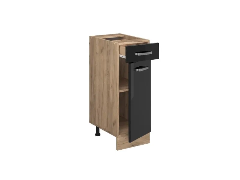 New Vicco Küchenunterschrank R-Line Schwarz Hochglanz/Goldkraft Eiche 30 cm AP Eiche Schwarz Glänzend