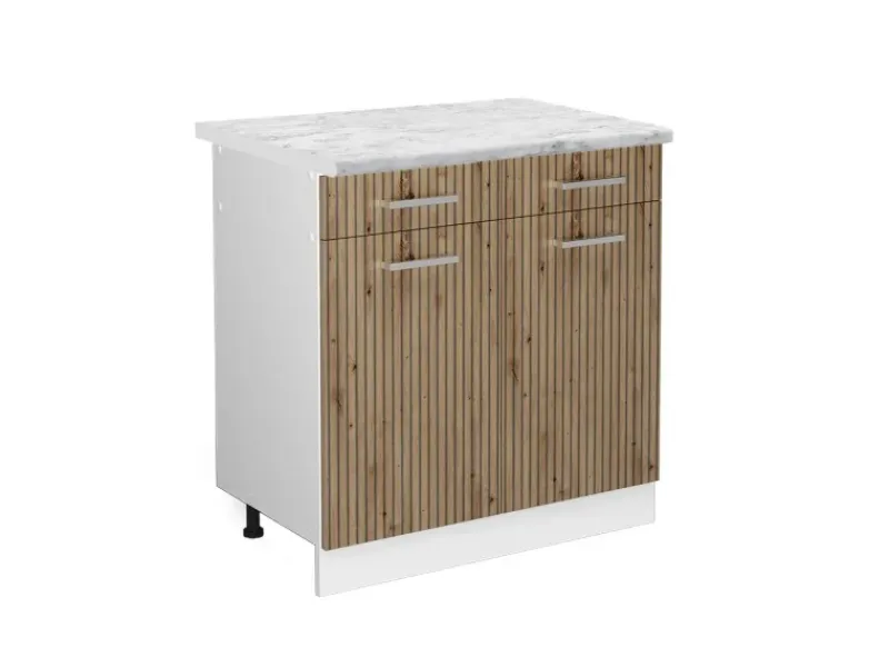 Single-Küchen<Vicco Küchenunterschrank R-Line Schubladenschrank für die Küche Artisan-Eiche/Weiß 80 cm AP Marmor