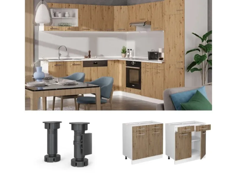 Single-Küchen<Vicco Küchenunterschrank R-Line Schubladenschrank für die Küche Artisan-Eiche/Weiß 80 cm AP Marmor
