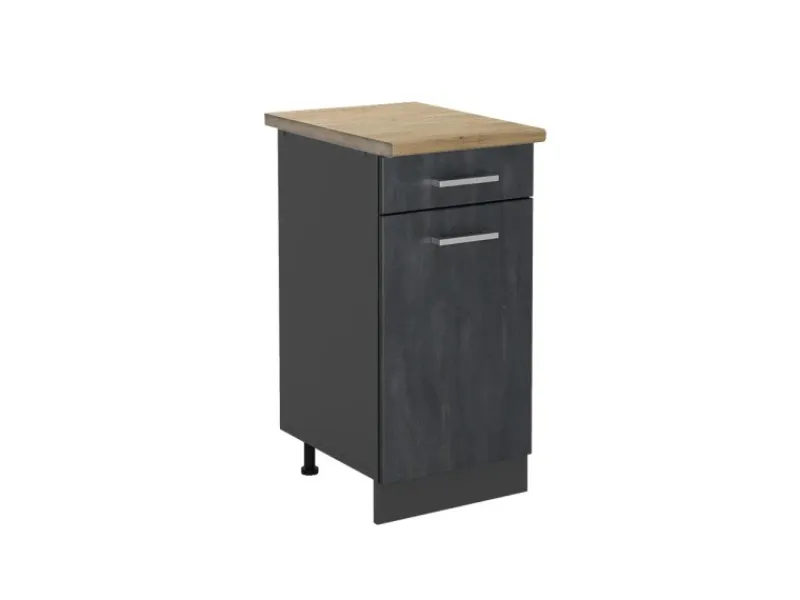Vicco Küchenunterschrank R-Line Schwarz Beton/Anthrazit 40 cm AP Eiche< Pfannen