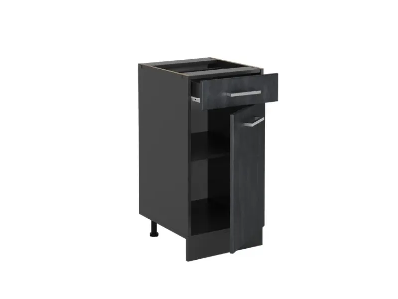 Vicco Küchenunterschrank R-Line Schwarz Beton/Anthrazit 40 cm AP Eiche< Pfannen