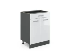 Pfannen<Vicco Küchenunterschrank R-Line Hochglanz 60 cm mit Schublade ohne Arbeitsplatte