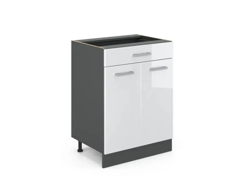 Pfannen<Vicco Küchenunterschrank R-Line Hochglanz 60 cm mit Schublade ohne Arbeitsplatte