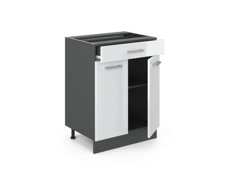 Pfannen<Vicco Küchenunterschrank R-Line Hochglanz 60 cm mit Schublade ohne Arbeitsplatte