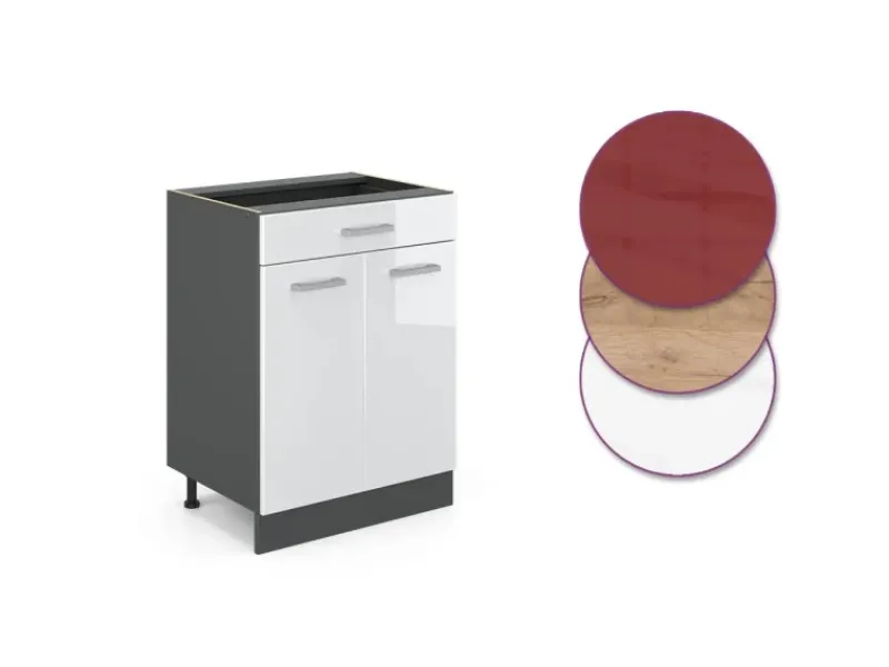 Pfannen<Vicco Küchenunterschrank R-Line Hochglanz 60 cm mit Schublade ohne Arbeitsplatte