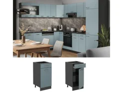 Vicco Küchenunterschrank R-Line Blau-Grau/Anthrazit 40 cm AP Anthrazit< Pfannen