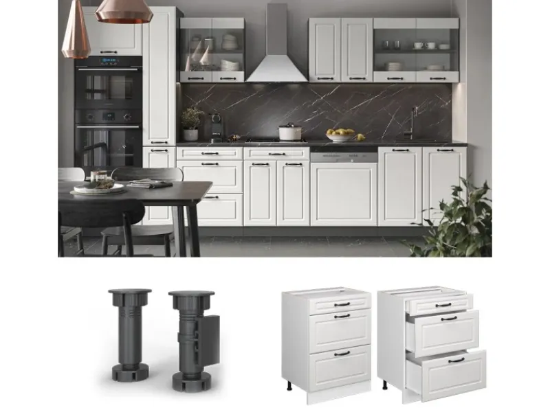 Vicco Küchenunterschrank R-Line Landhaus/ 60 cm mit Schubladen ohne Arbeitsplatte Weiß